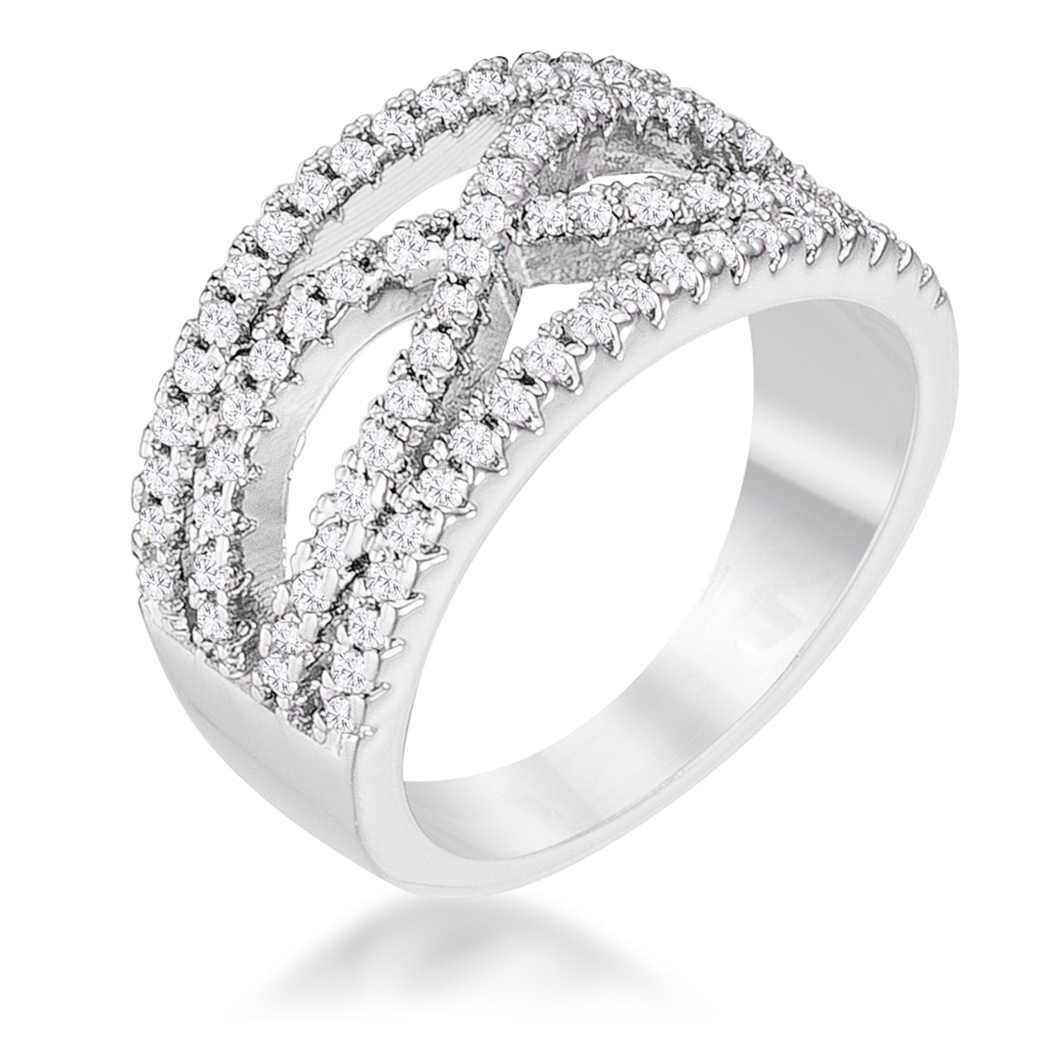 Envy Worthy Icon Heritage Line .4Ct Rhodium Plated Classic Twist Wide CZ Ring - Friggin Jewelry Fashion