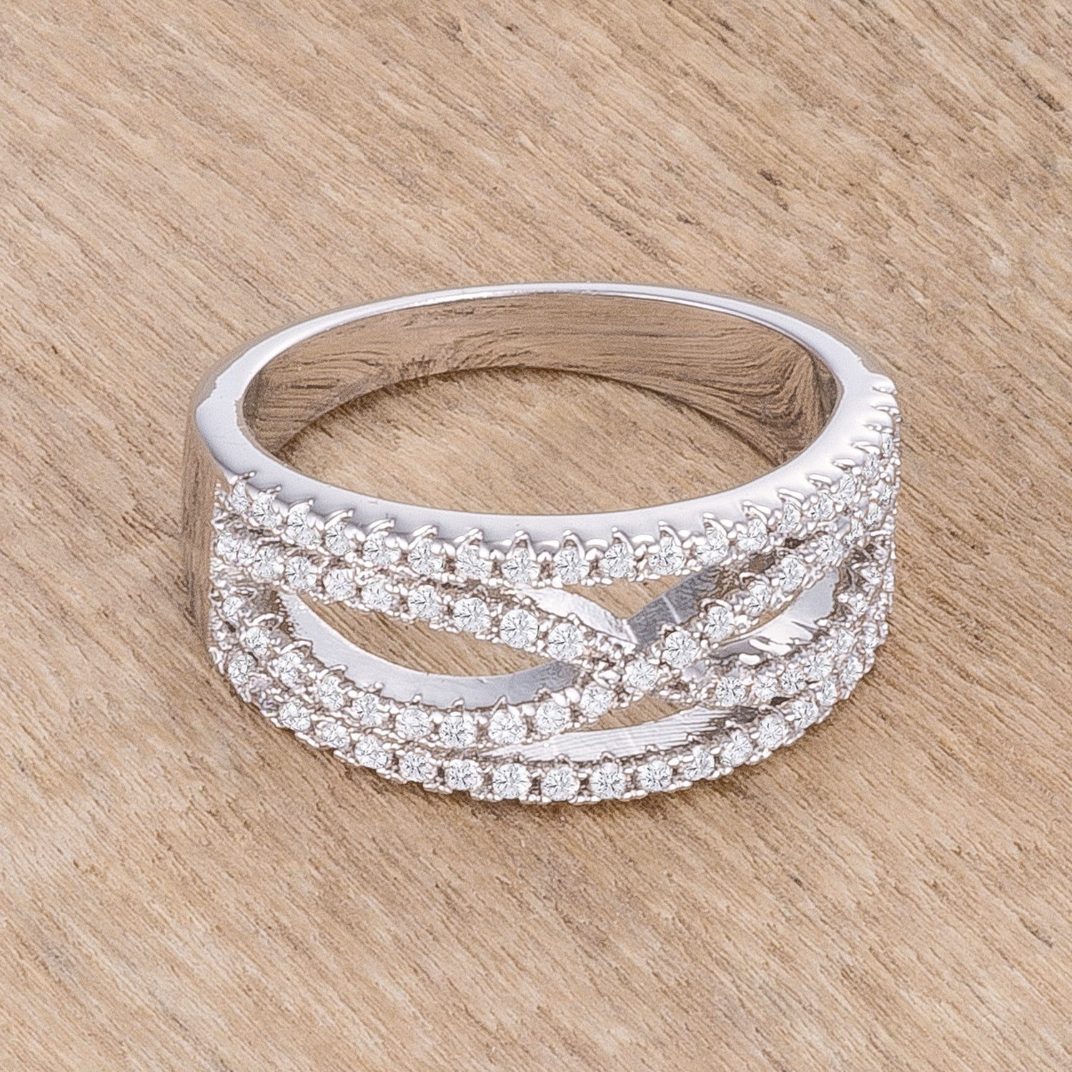 Envy Worthy Icon Heritage Line .4Ct Rhodium Plated Classic Twist Wide CZ Ring - Friggin Jewelry Fashion