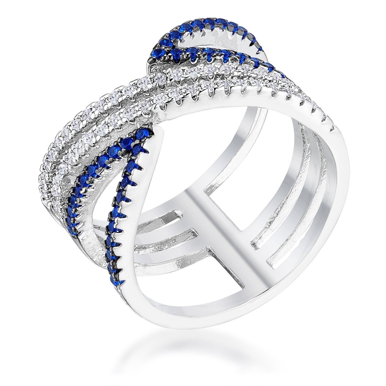 Refined Whisper Signature Edit .46Ct Rhodium and Hematite Plated Blue and Clear CZ Micro Pave Crossover - Friggin Jewelry Fashion