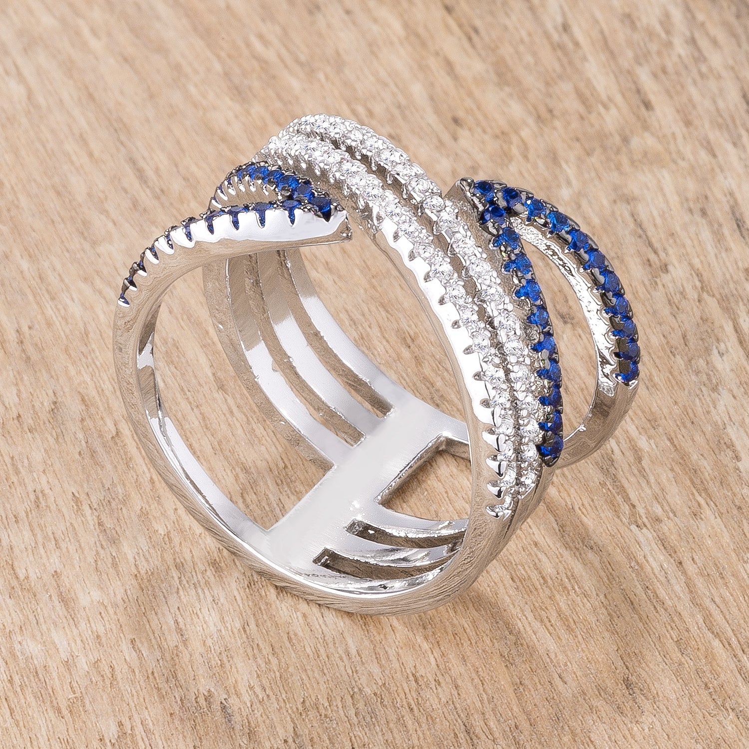 Refined Whisper Signature Edit .46Ct Rhodium and Hematite Plated Blue and Clear CZ Micro Pave Crossover - Friggin Jewelry Fashion