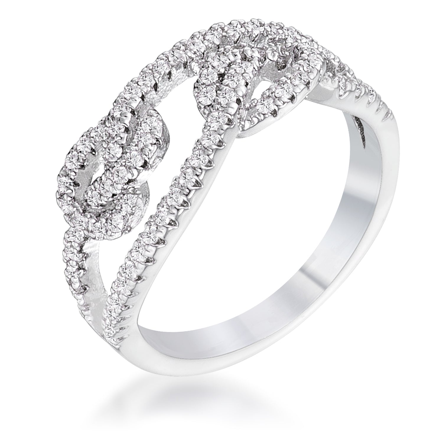 Radiant Edge Classic Series 1.15Ct Rhodium Plated CZ Pave Double Knot Ring - Friggin Jewelry Fashion