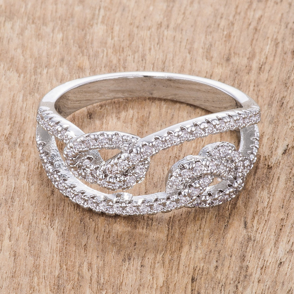 Radiant Edge Classic Series 1.15Ct Rhodium Plated CZ Pave Double Knot Ring - Friggin Jewelry Fashion