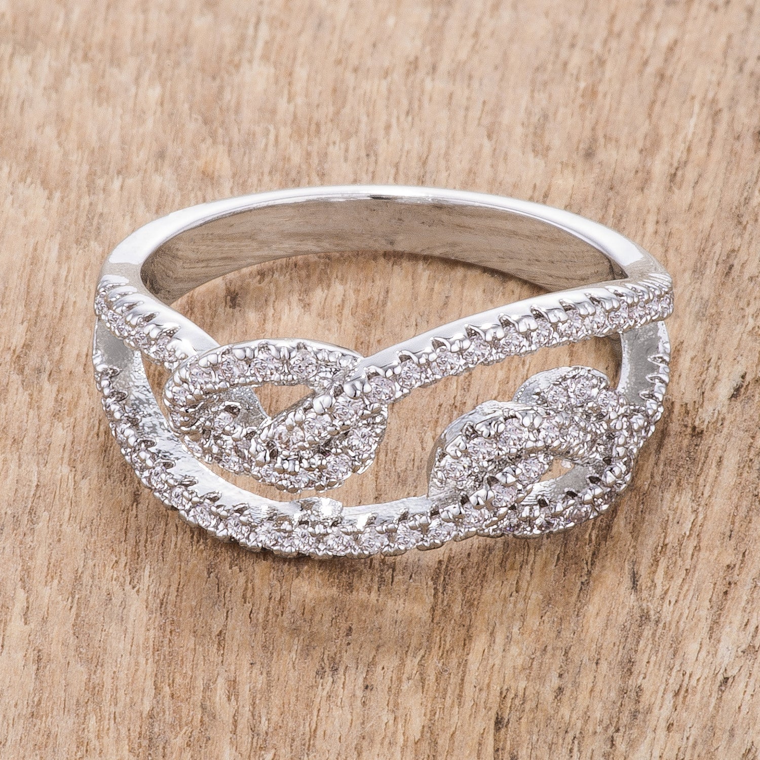 Radiant Edge Classic Series 1.15Ct Rhodium Plated CZ Pave Double Knot Ring - Friggin Jewelry Fashion