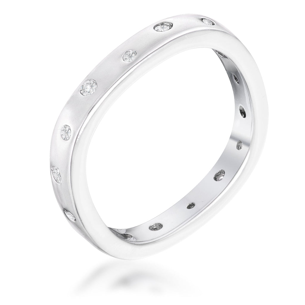 Refined Edge Signature Line .23Ct Rhodium Plated Cz Speckled Square Shaped Stackable Band - Friggin Jewelry Fashion