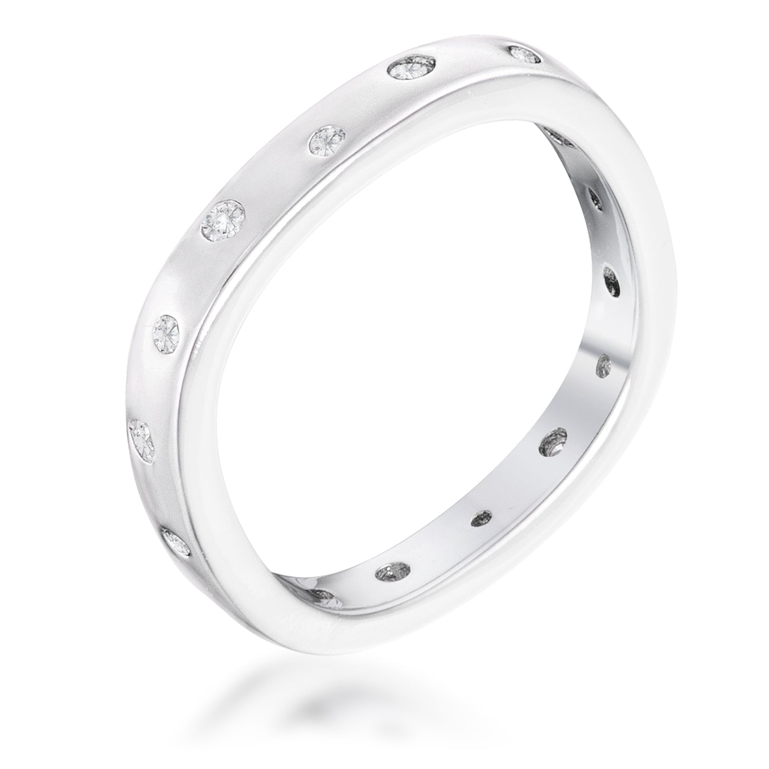 Refined Edge Signature Line .23Ct Rhodium Plated Cz Speckled Square Shaped Stackable Band - Friggin Jewelry Fashion