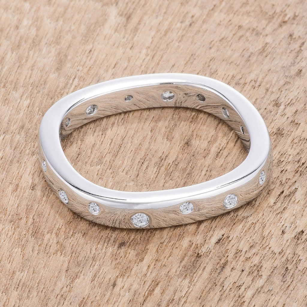 Refined Edge Signature Line .23Ct Rhodium Plated Cz Speckled Square Shaped Stackable Band - Friggin Jewelry Fashion