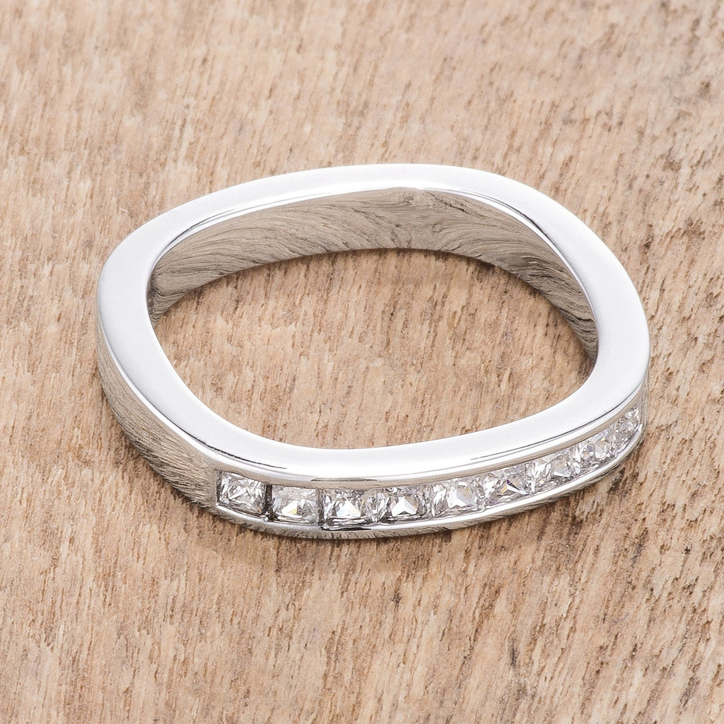 Sovereign Edge Modern Edit .9Ct Channel Set Princess Cut Rhodium Plated Square Shaped Stackable Band - Friggin Jewelry Fashion