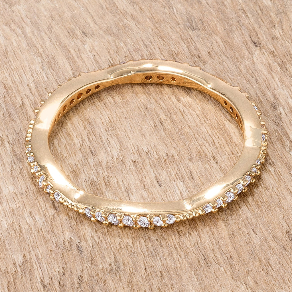 Proper Mischief Bold Line .42Ct Dainty 18k Gold Plated Micro Pave CZ Stackable Eternity Ring - Friggin Jewelry Fashion