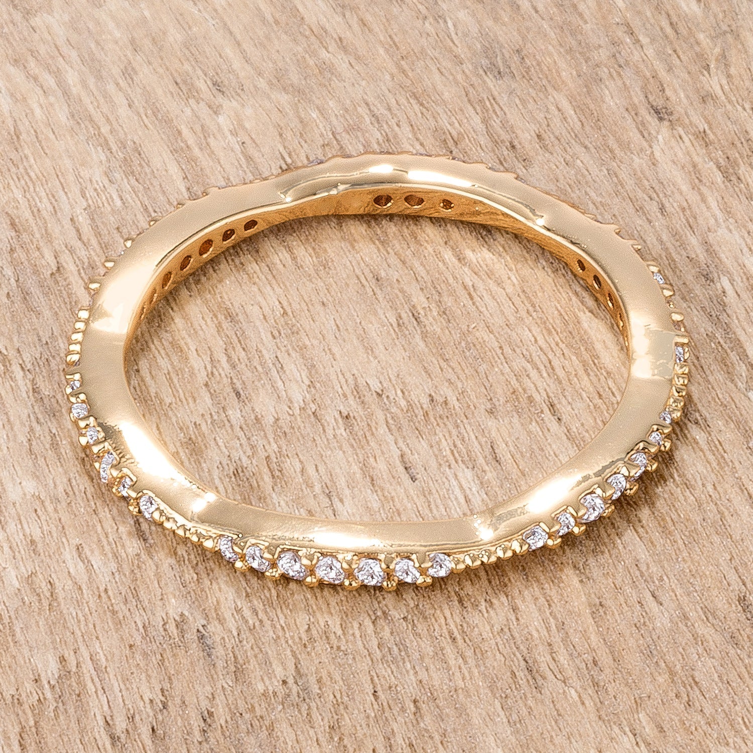 Proper Mischief Bold Line .42Ct Dainty 18k Gold Plated Micro Pave CZ Stackable Eternity Ring - Friggin Jewelry Fashion
