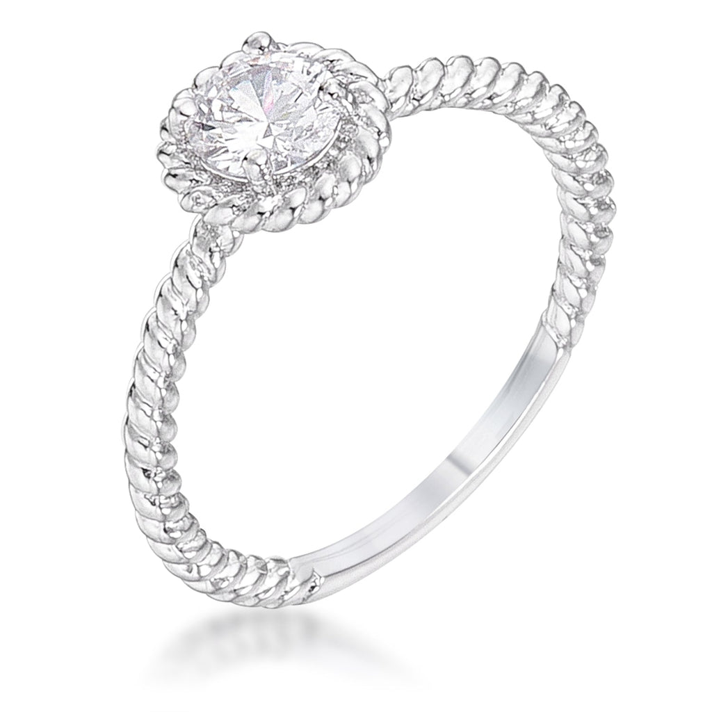 Clever Spark Modern Line .45Ct Rhodium Plated Mini Twisted Rope CZ Solitaire Ring - Friggin Jewelry Fashion