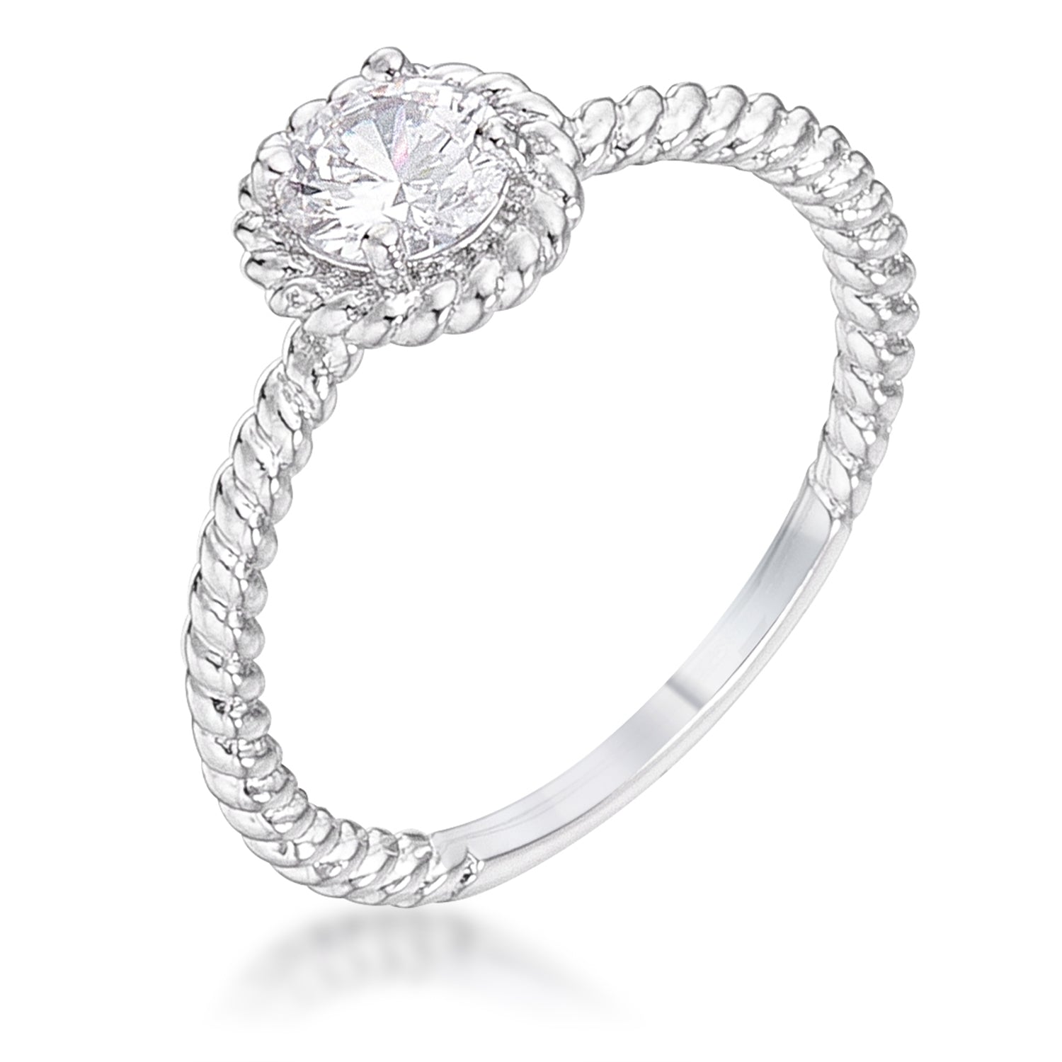 Clever Spark Modern Line .45Ct Rhodium Plated Mini Twisted Rope CZ Solitaire Ring - Friggin Jewelry Fashion
