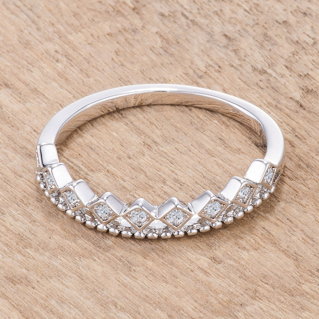 Playful Form Heritage Edit .14Ct Rhodium Plated CZ Mini Crown Stackable Band - Friggin Jewelry Fashion