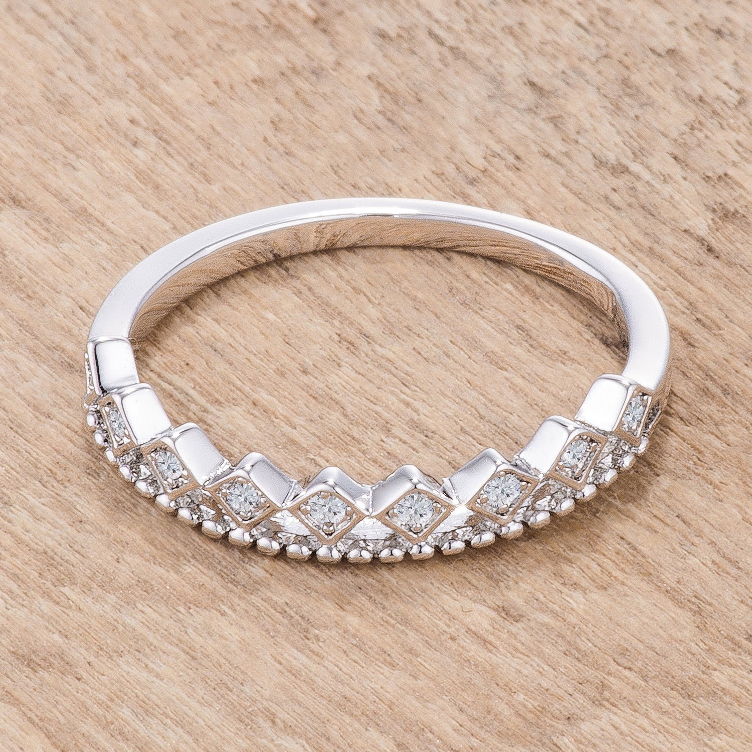 Playful Form Heritage Edit .14Ct Rhodium Plated CZ Mini Crown Stackable Band - Friggin Jewelry Fashion