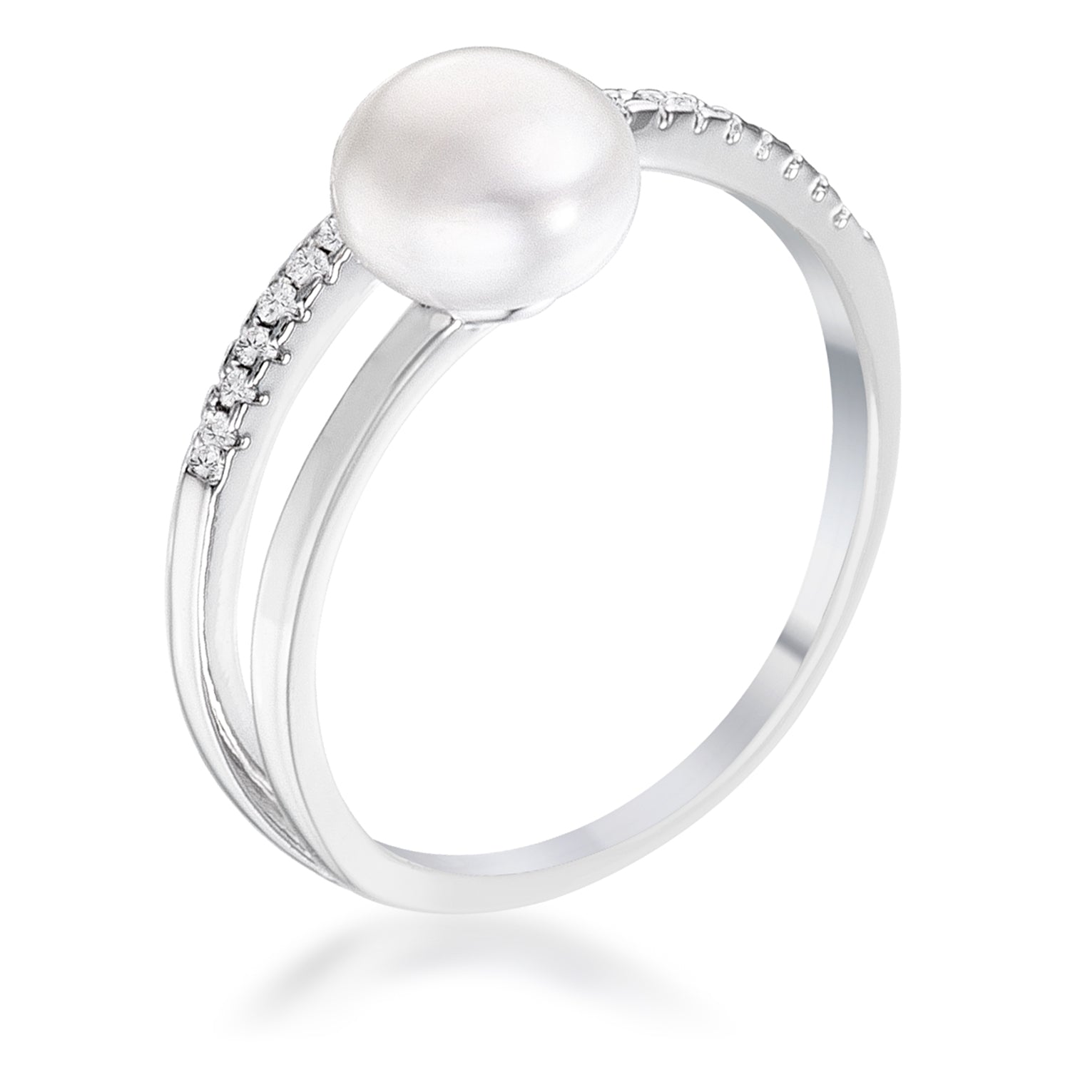 Couture Spark Refined Edit .15Ct Rhodium Plated Freshwater Pearl Ring With CZ Micro Pave Band - Friggin Jewelry Fashion