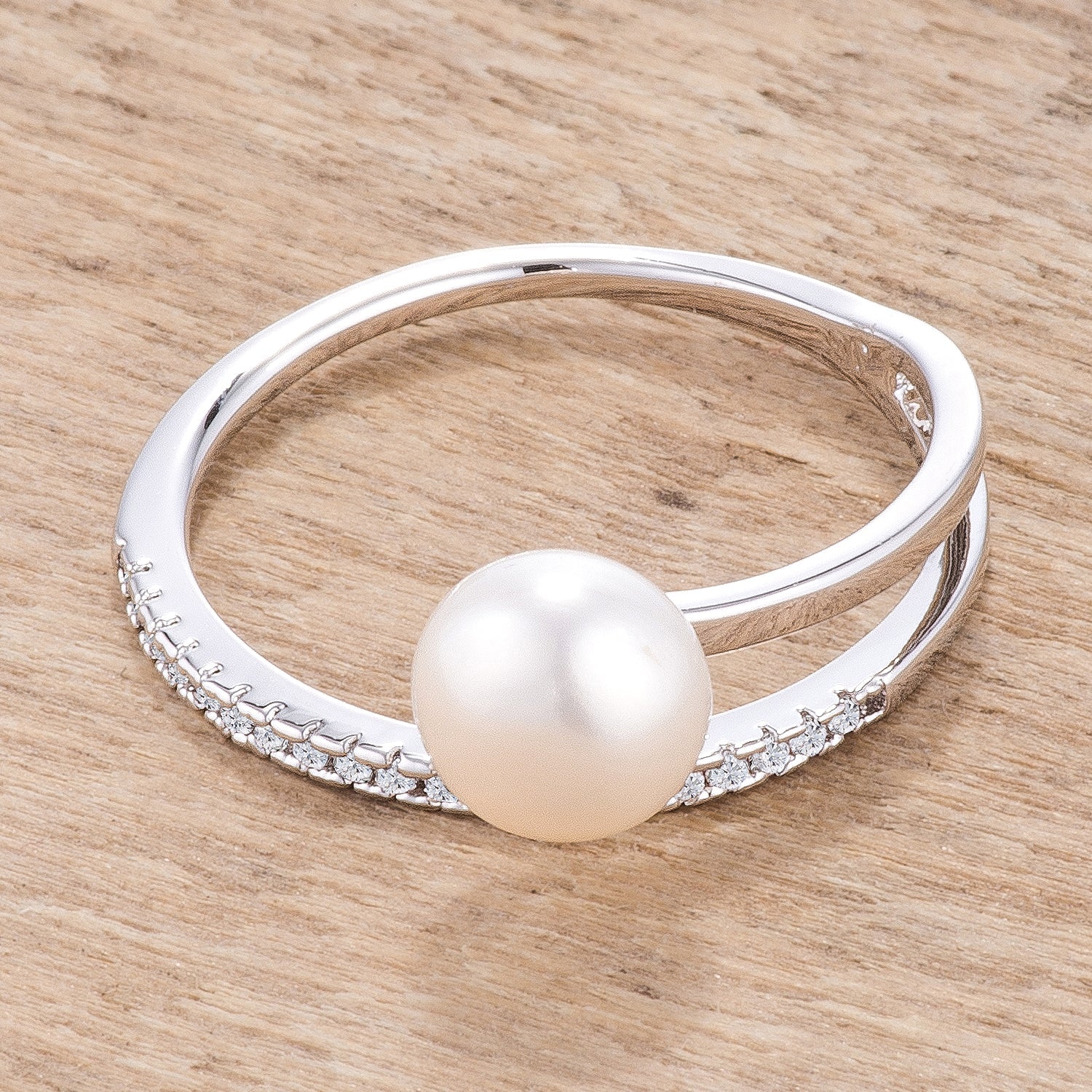 Couture Spark Refined Edit .15Ct Rhodium Plated Freshwater Pearl Ring With CZ Micro Pave Band - Friggin Jewelry Fashion
