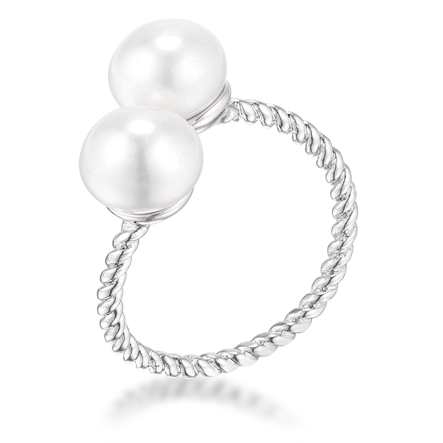 Polished Edge Timeless Edit Rhodium Plated Twisted Rope Freshwater Pearl Wrap Ring - Friggin Jewelry Fashion