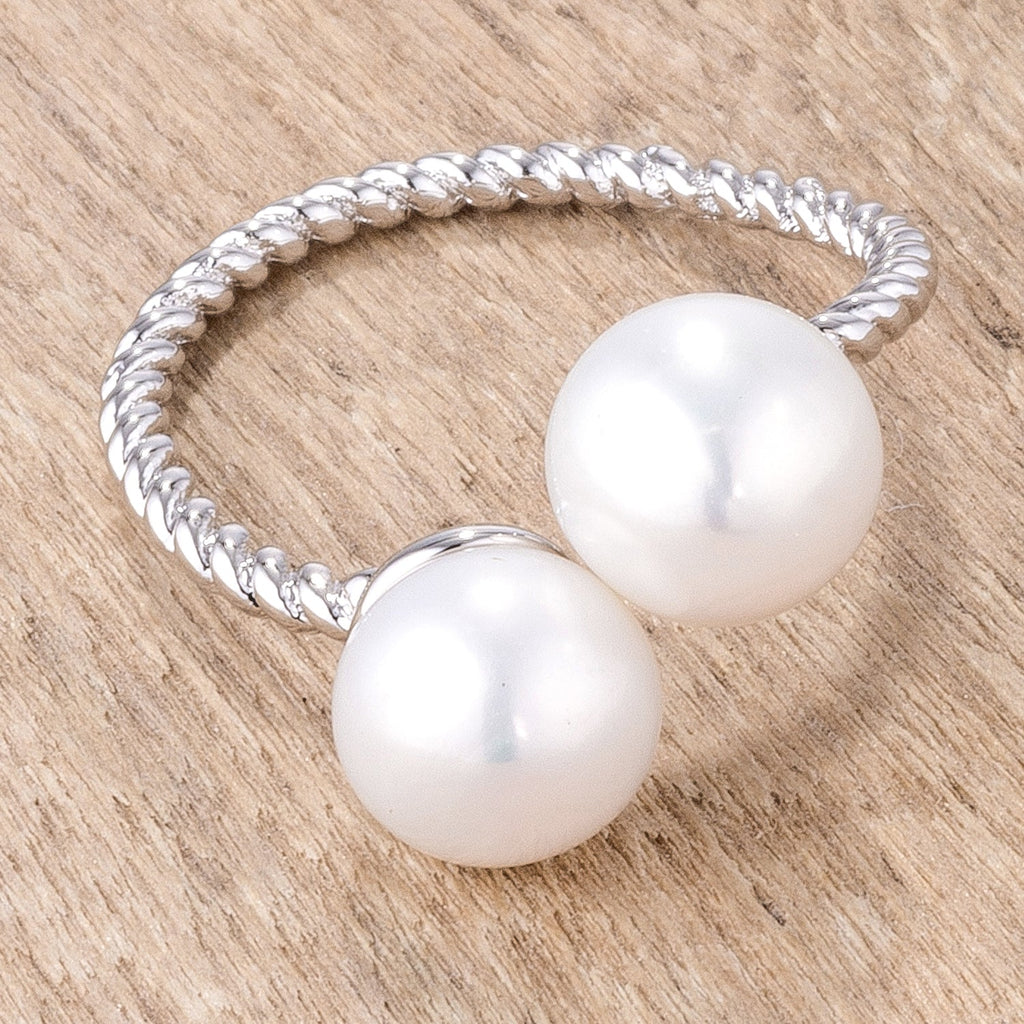 Polished Edge Timeless Edit Rhodium Plated Twisted Rope Freshwater Pearl Wrap Ring - Friggin Jewelry Fashion