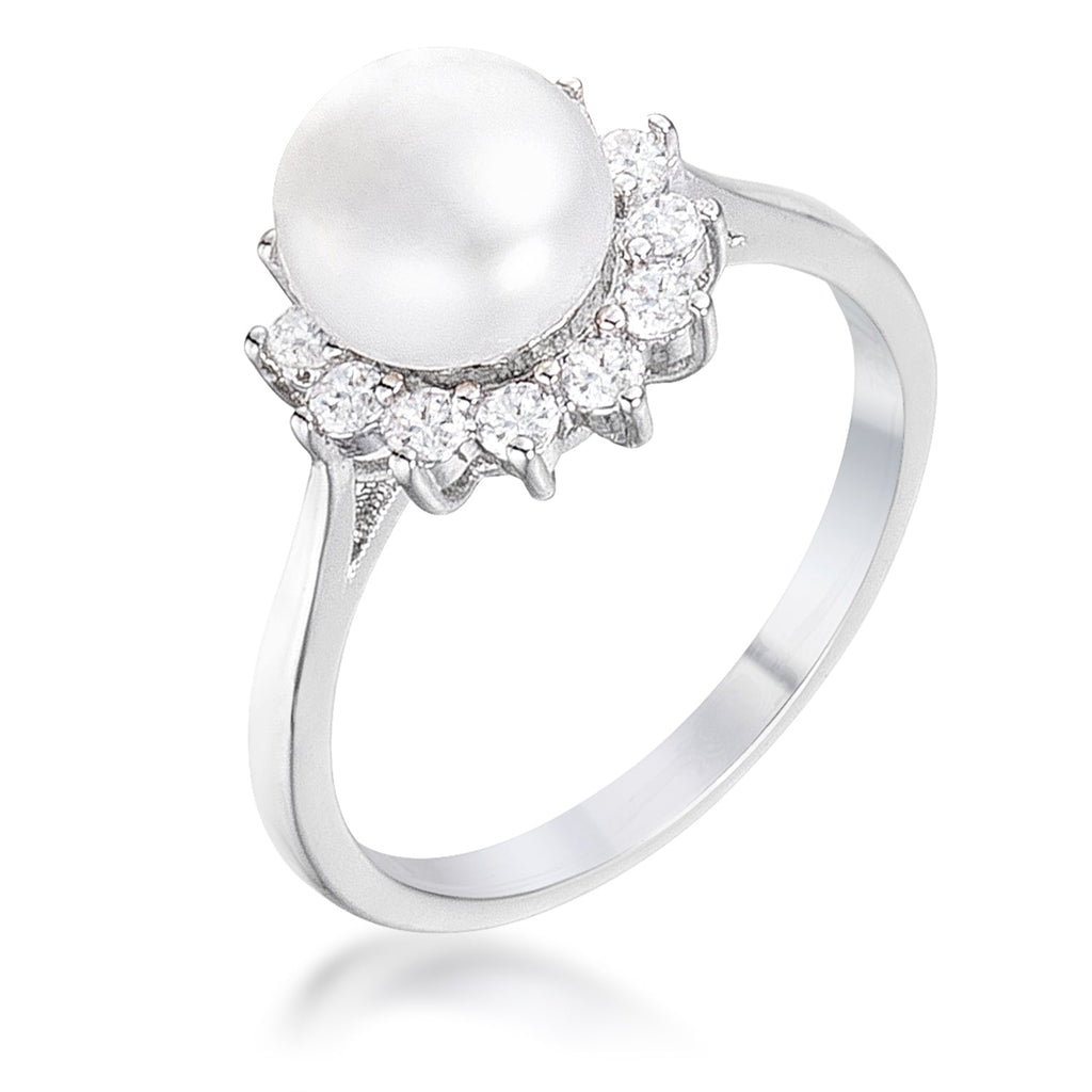 Studio Edge Signature Edit .36Ct Rhodium Plated Freshwater Pearl and CZ Halo Ring - Friggin Jewelry Fashion