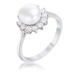 Studio Edge Signature Edit .36Ct Rhodium Plated Freshwater Pearl and CZ Halo Ring - Friggin Jewelry Fashion