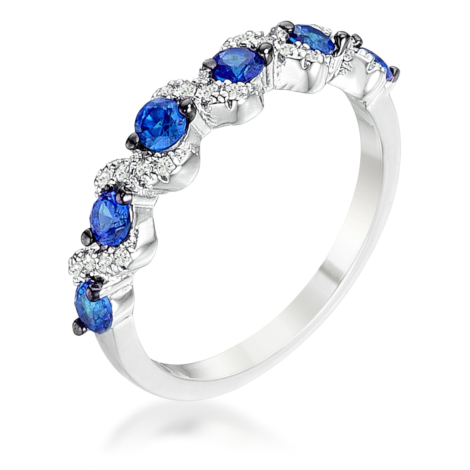 Exclusive Spark Timeless Edit .18Ct Rhodium and Hematite Plated S Shape Sapphire Blue and Clear CZ Half Eternity Band - Friggin Jewelry Fashion
