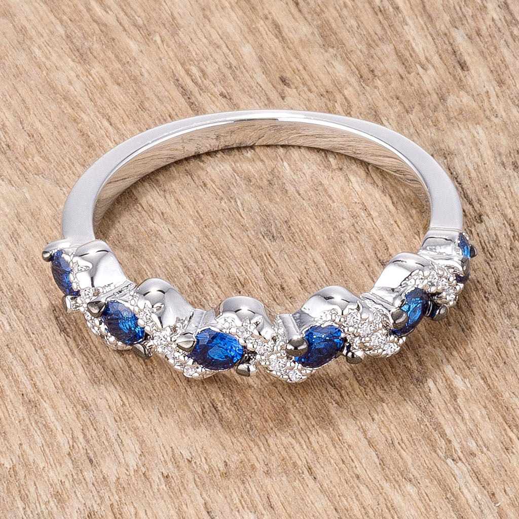 Exclusive Spark Timeless Edit .18Ct Rhodium and Hematite Plated S Shape Sapphire Blue and Clear CZ Half Eternity Band - Friggin Jewelry Fashion