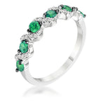 Desired Whisper Couture Line .18Ct Rhodium and Hematite Plated S Shape Emerald Green and Clear CZ Half Eternity Band - Friggin Jewelry Fashion