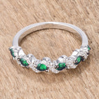 Desired Whisper Couture Line .18Ct Rhodium and Hematite Plated S Shape Emerald Green and Clear CZ Half Eternity Band - Friggin Jewelry Fashion