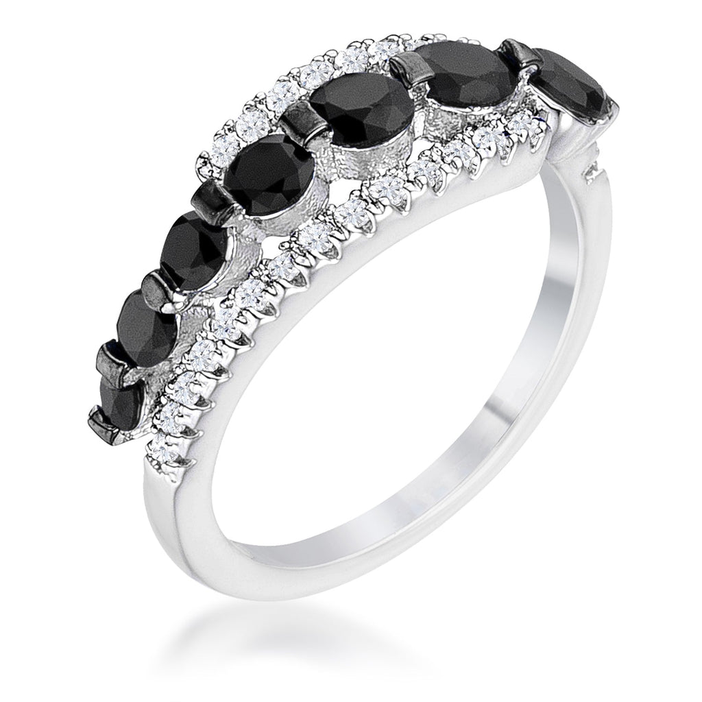 Timeless Spark Heritage Edit 1.06Ct Rhodium & Hematite Plated Graduated Black & Clear CZ Half Eternity Ring - Friggin Jewelry Fashion