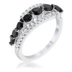 Timeless Spark Heritage Edit 1.06Ct Rhodium & Hematite Plated Graduated Black & Clear CZ Half Eternity Ring - Friggin Jewelry Fashion