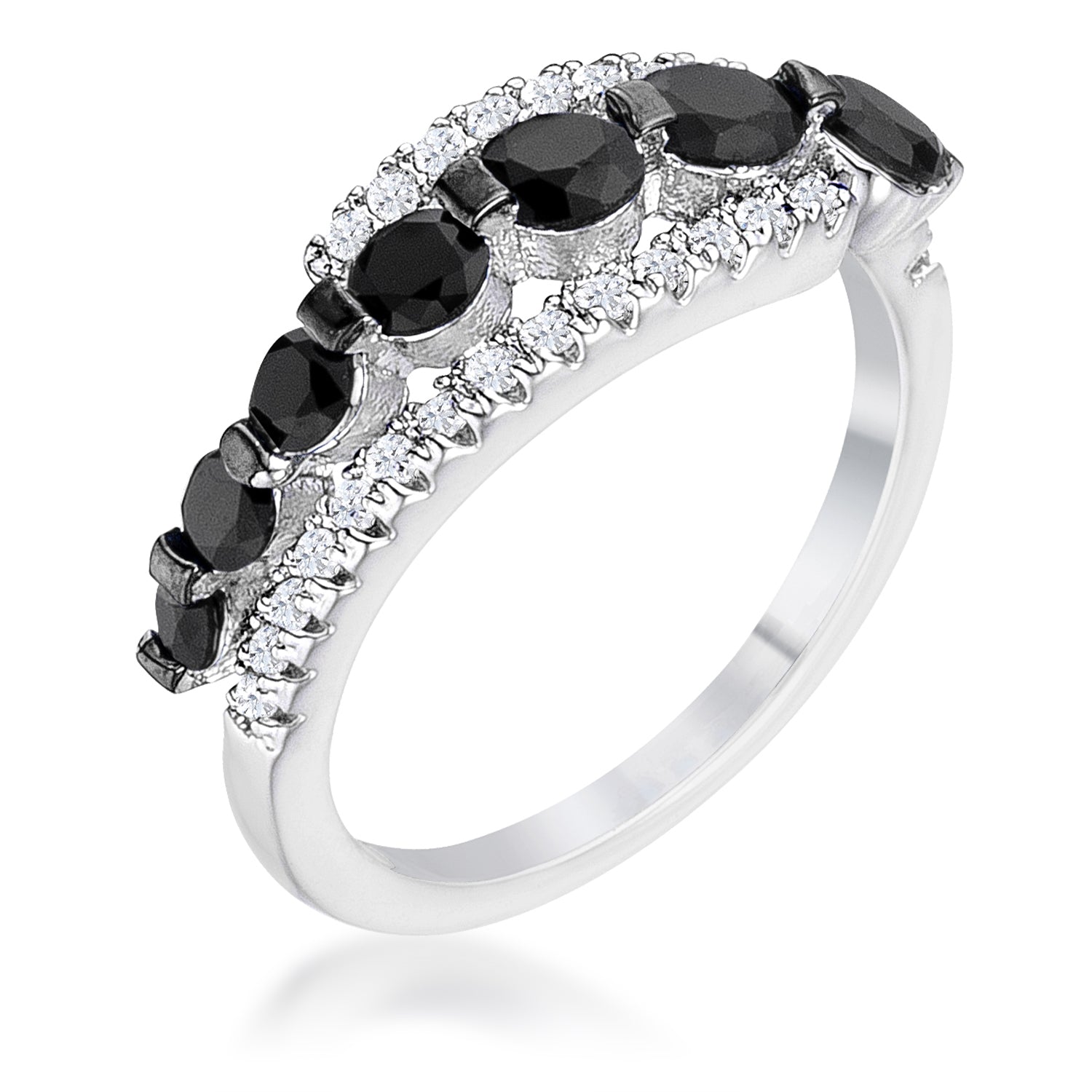 Timeless Spark Heritage Edit 1.06Ct Rhodium & Hematite Plated Graduated Black & Clear CZ Half Eternity Ring - Friggin Jewelry Fashion