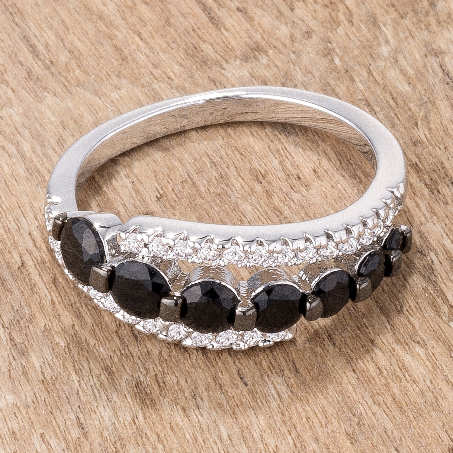 Timeless Spark Heritage Edit 1.06Ct Rhodium & Hematite Plated Graduated Black & Clear CZ Half Eternity Ring - Friggin Jewelry Fashion
