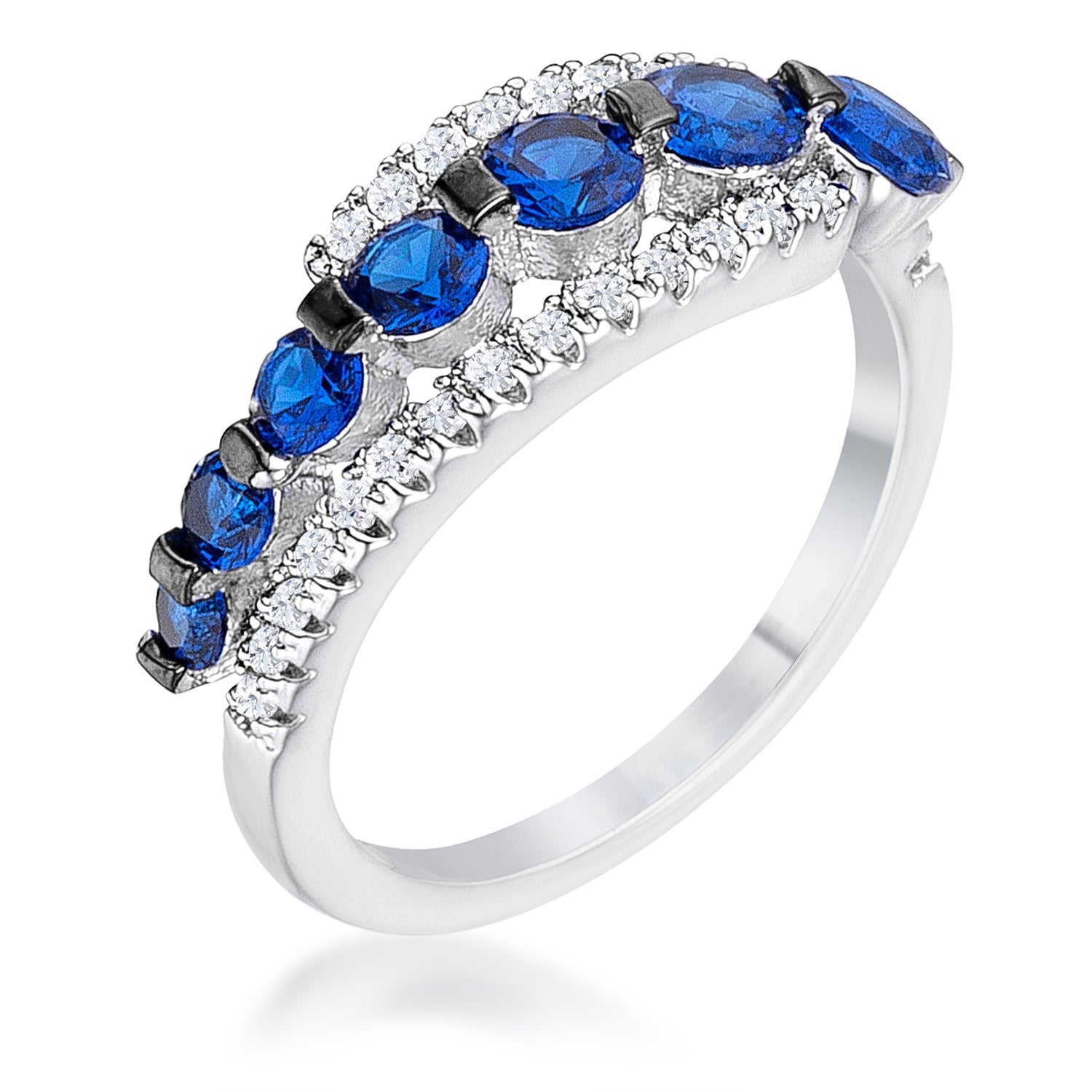 Modern Heroine Classic Edit 1.06Ct Rhodium & Hematite Plated Graduated Blue & Clear CZ Half Eternity Ring - Friggin Jewelry Fashion