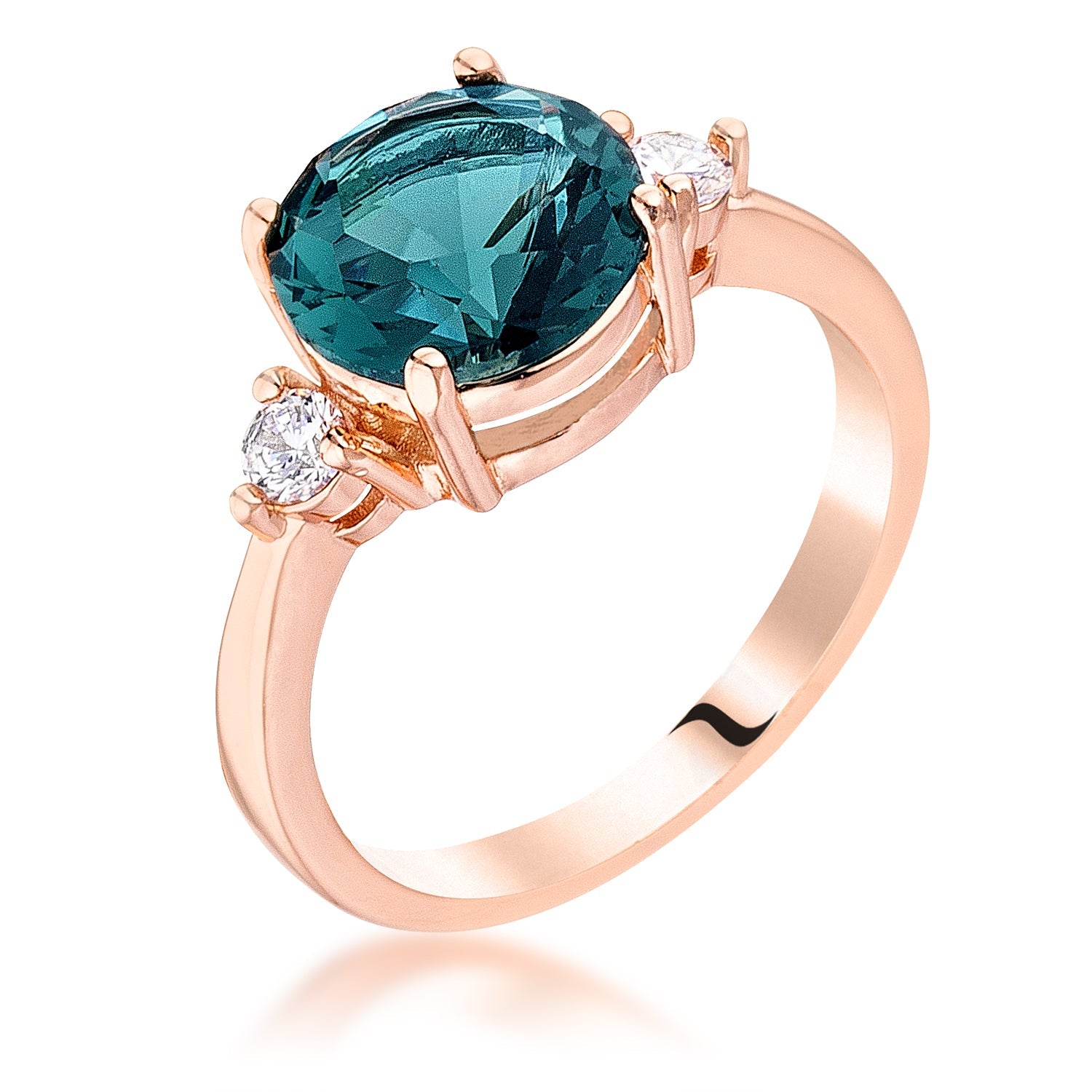 Sultry Edge Classic Muse Rose Gold Plated Blue Green Three Stone Engagement Ring - Friggin Jewelry Fashion