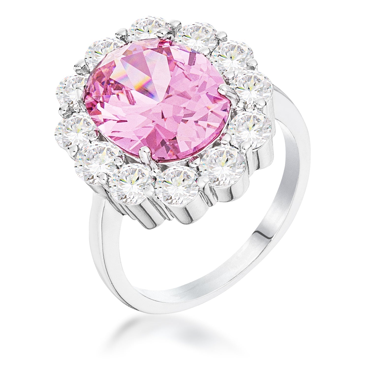 Polished Legacy Icon Series 11.5Ct Rhodium Plated Pale Pink Oval Blossom Ring - Friggin Jewelry Fashion
