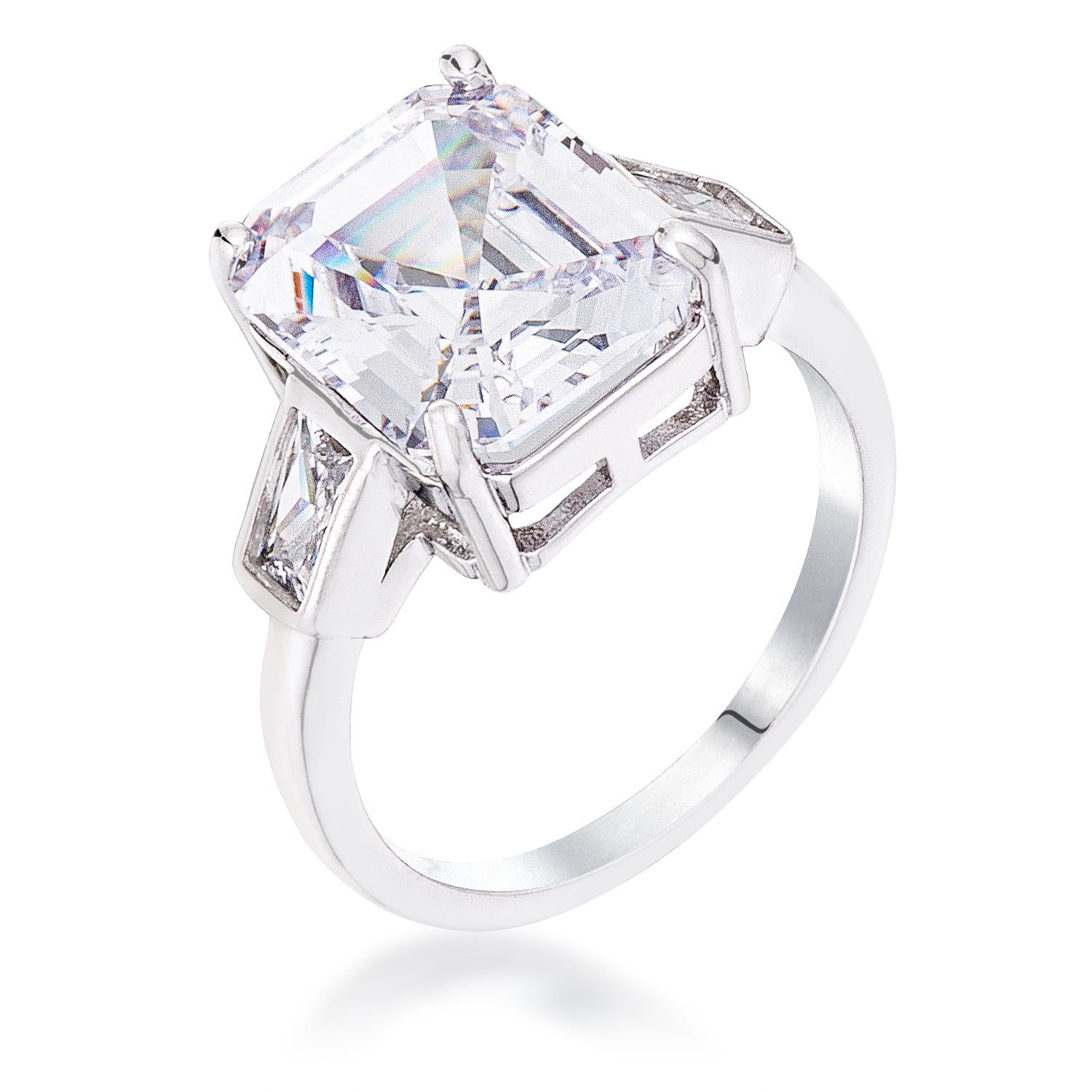 Cheeky Rebel Bold Edit 9.71 Ct Rhodium Triple Stone Emerald Cut CZ Ring - Friggin Jewelry Fashion