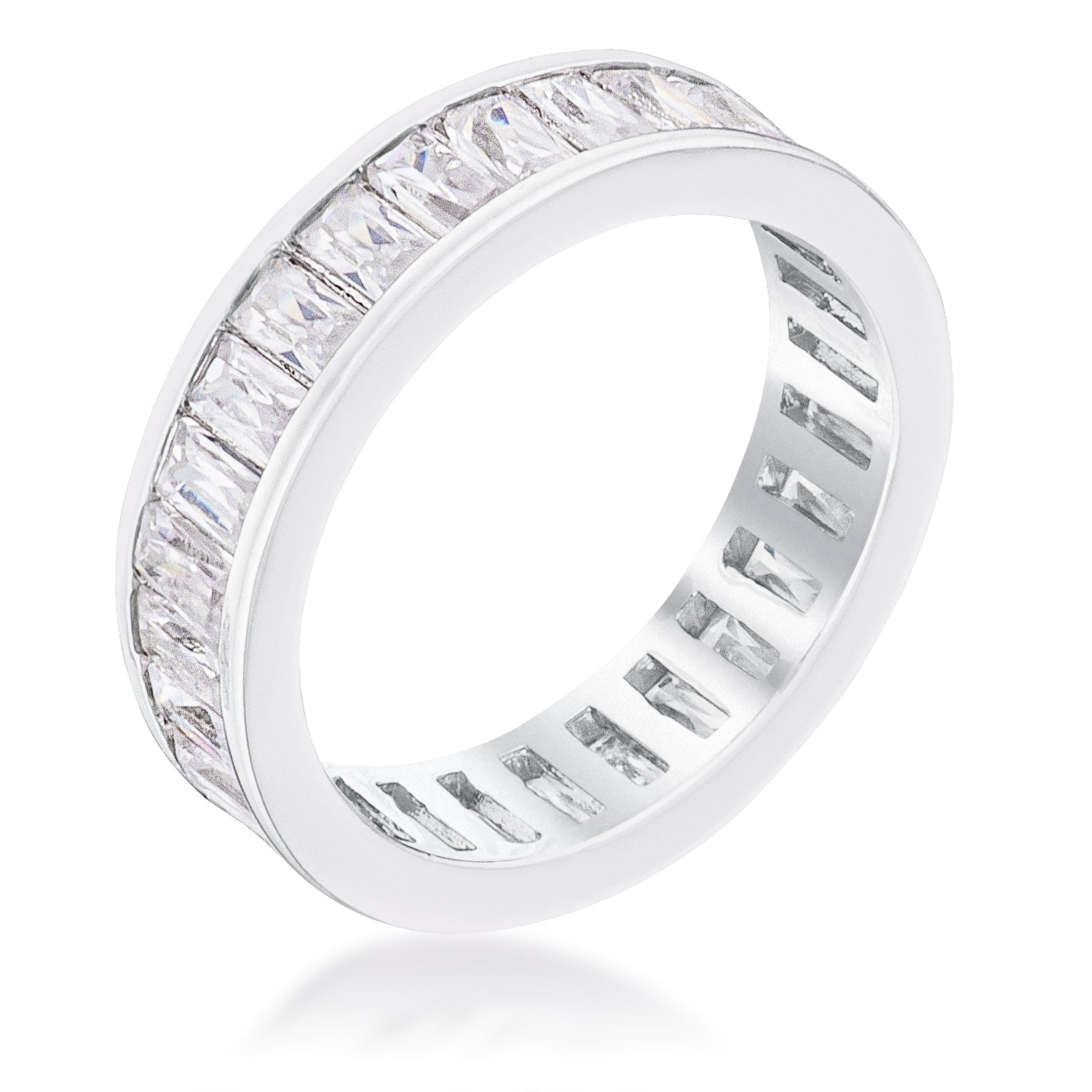 Velvet Heroine Bold Line Rhodium Plated Baguette Emerald Cut Eternity Ring - Friggin Jewelry Fashion