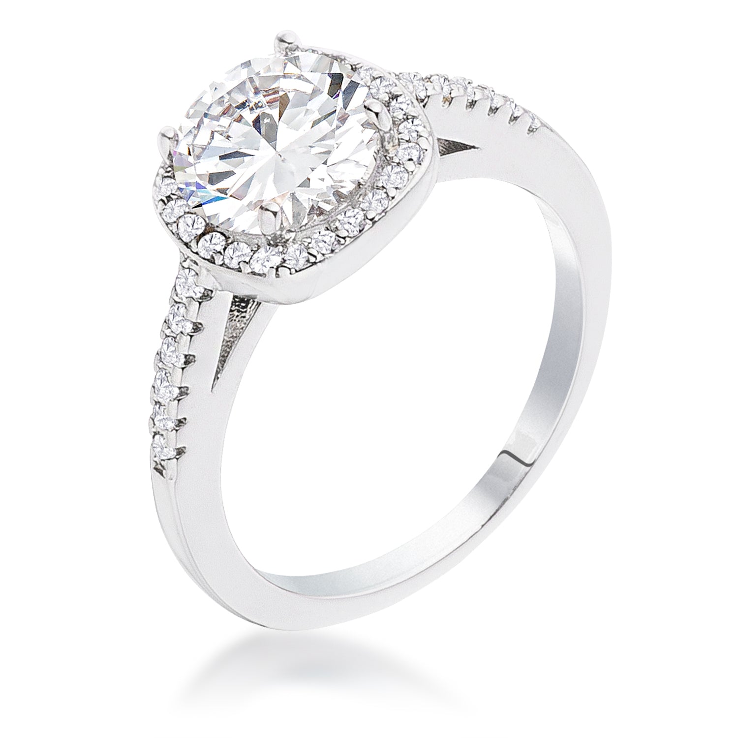 Confident Whisper Signature Edit 2.97Ct Rhodium Plated Classic Cushion Cut Halo Ring - Friggin Jewelry Fashion
