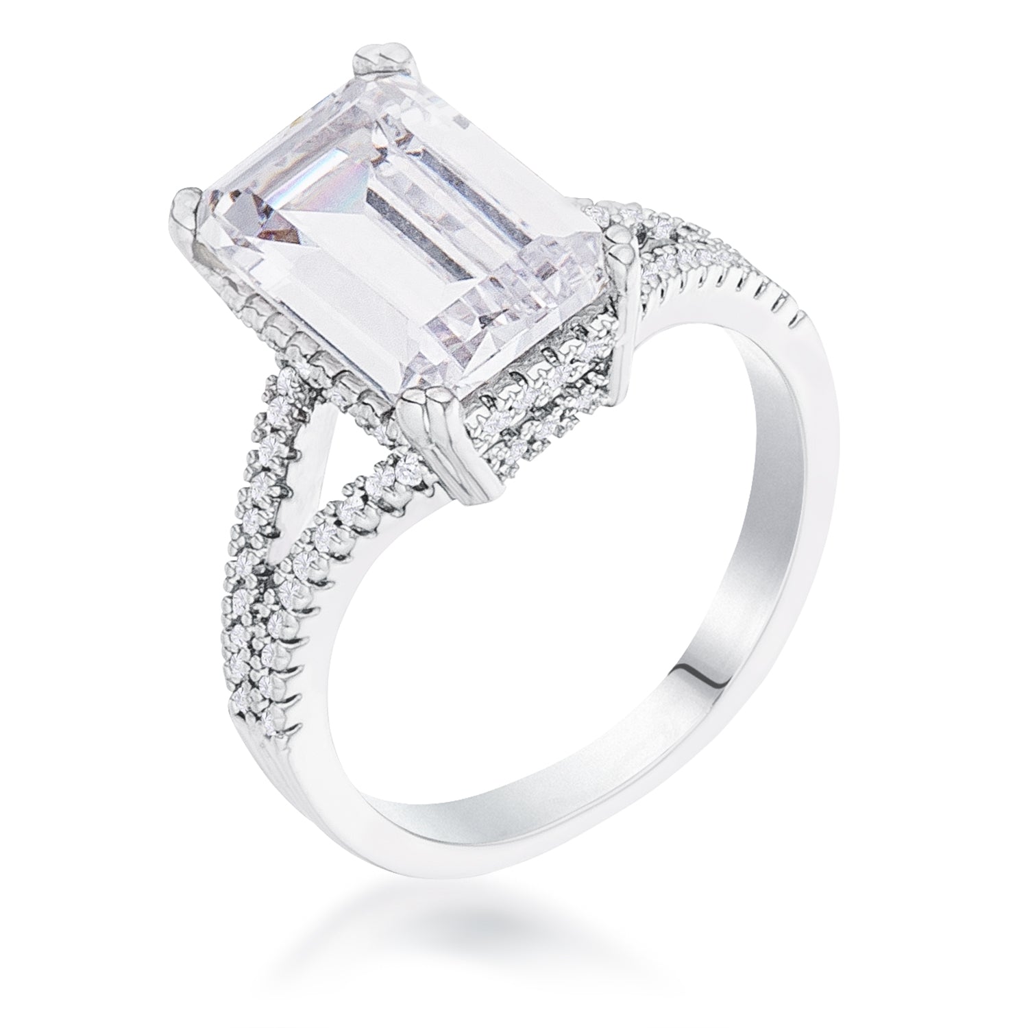 Rebel Edge Signature Form 6.75Ct Rhodium Plated Emerald Cut Wishbone Ring - Friggin Jewelry Fashion