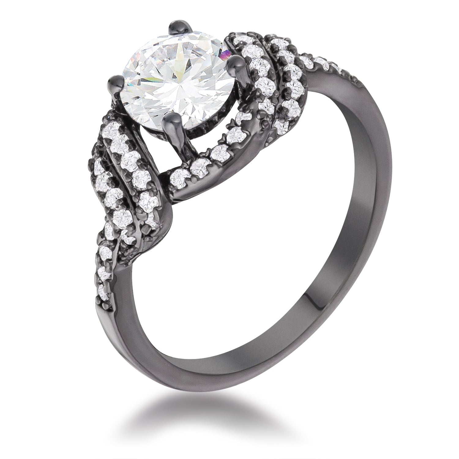 Proper Spark Everyday Icon Hematite Clear CZ Round Parallel Pave Twist Ring - Friggin Jewelry Fashion