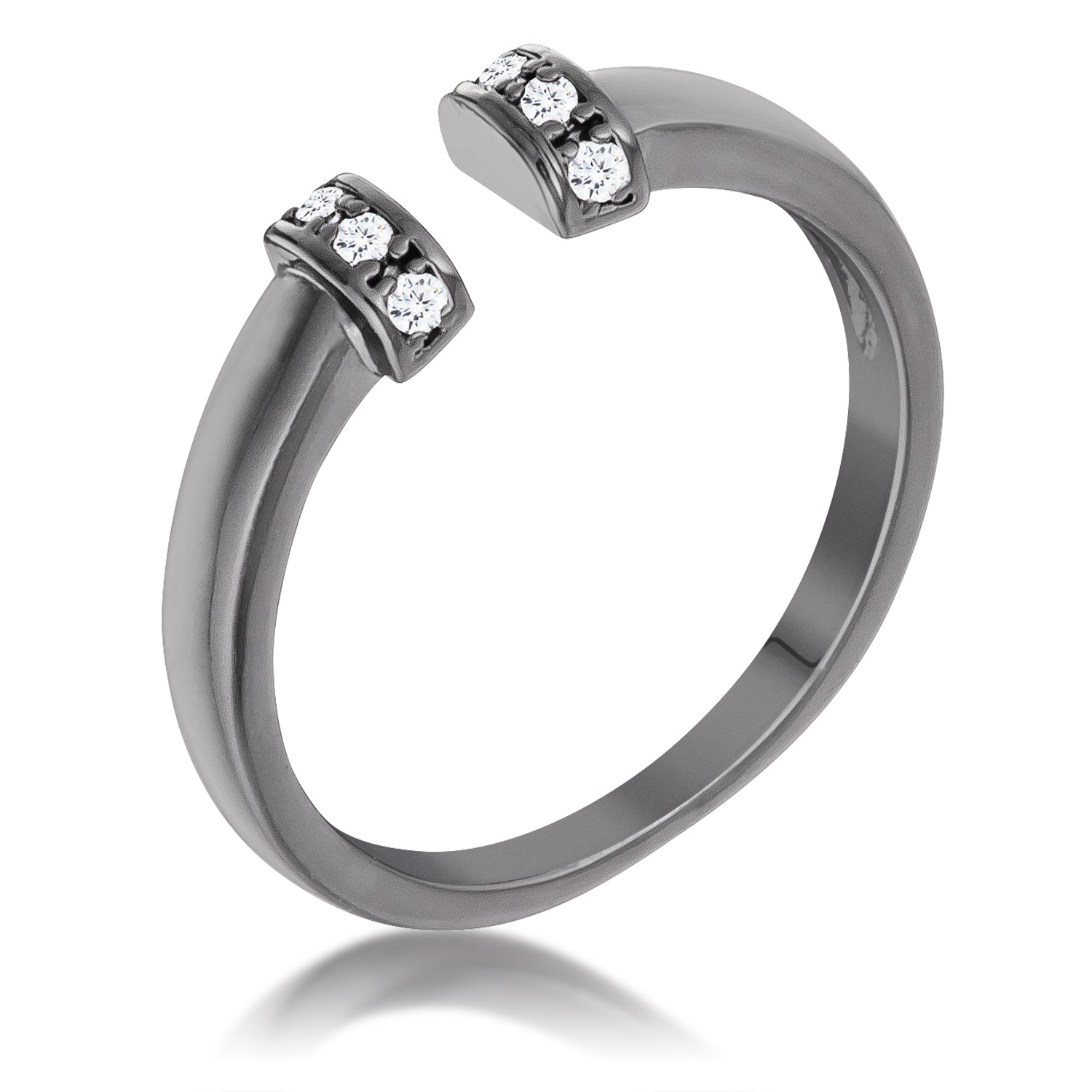 Gallery Form Modern Edit Hematite Petite CZ Clear Open Cuff Ring - Friggin Jewelry Fashion