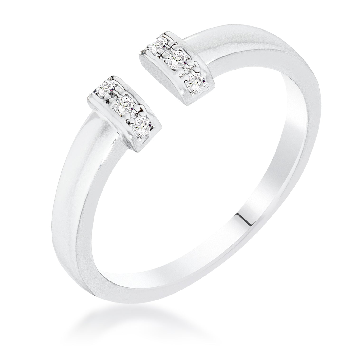 Everyday Edge Signature Icon Rhodium Petite CZ Clear Open Cuff Ring - Friggin Jewelry Fashion