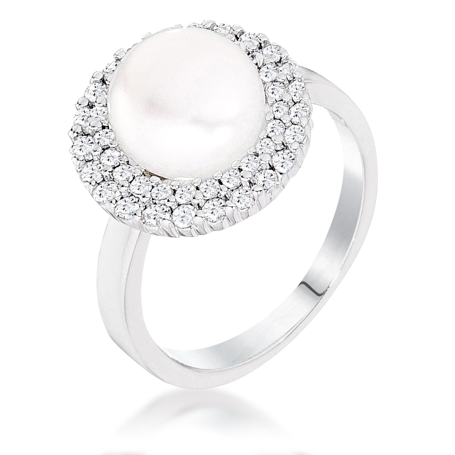 Magnetic Spark Modern Icon Rhodium Plated Double Halo Ethereal Pearl Cocktail Ring - Friggin Jewelry Fashion