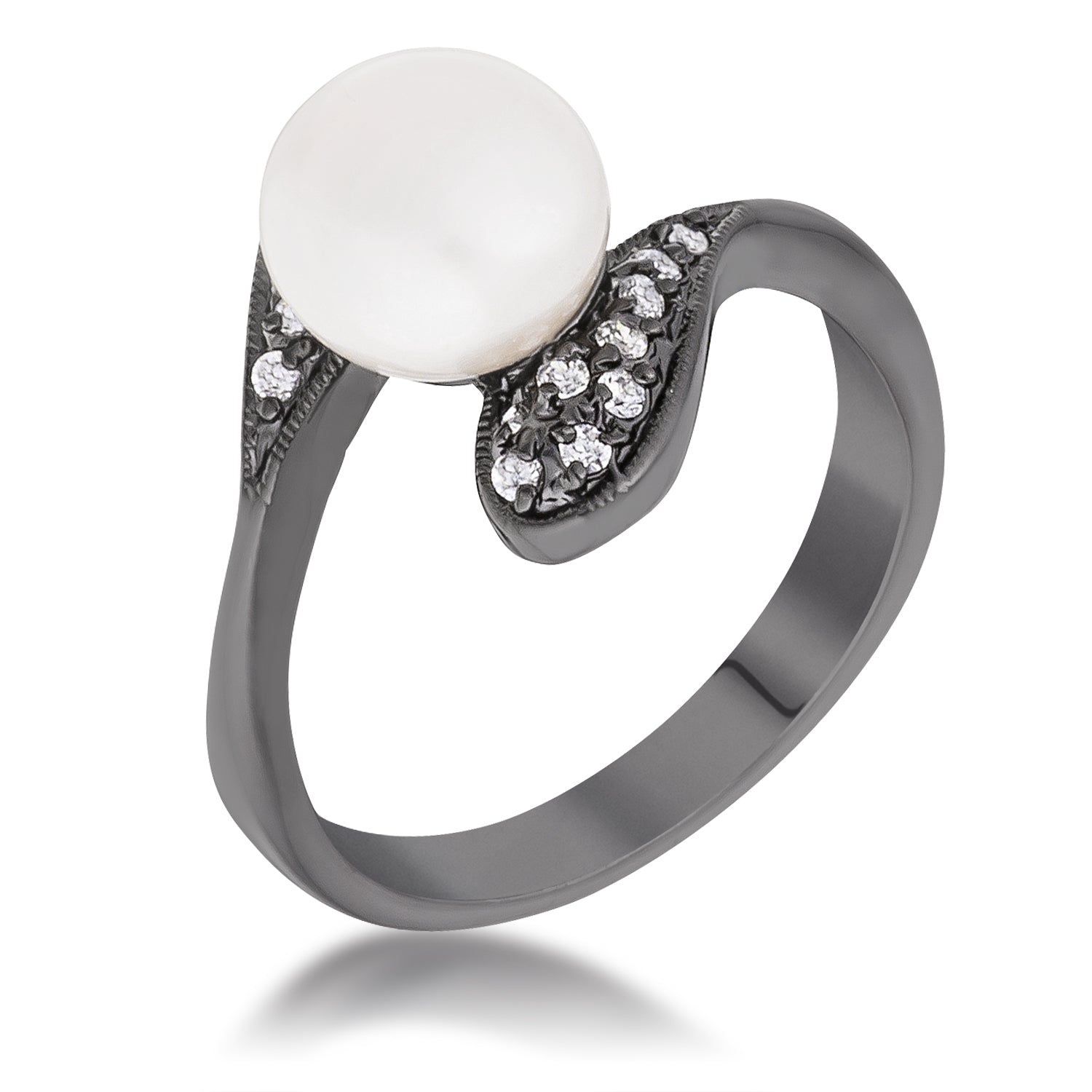 Couture Whisper Signature Line Hematite Pearl Interlocked Double Teardrop Ring - Friggin Jewelry Fashion