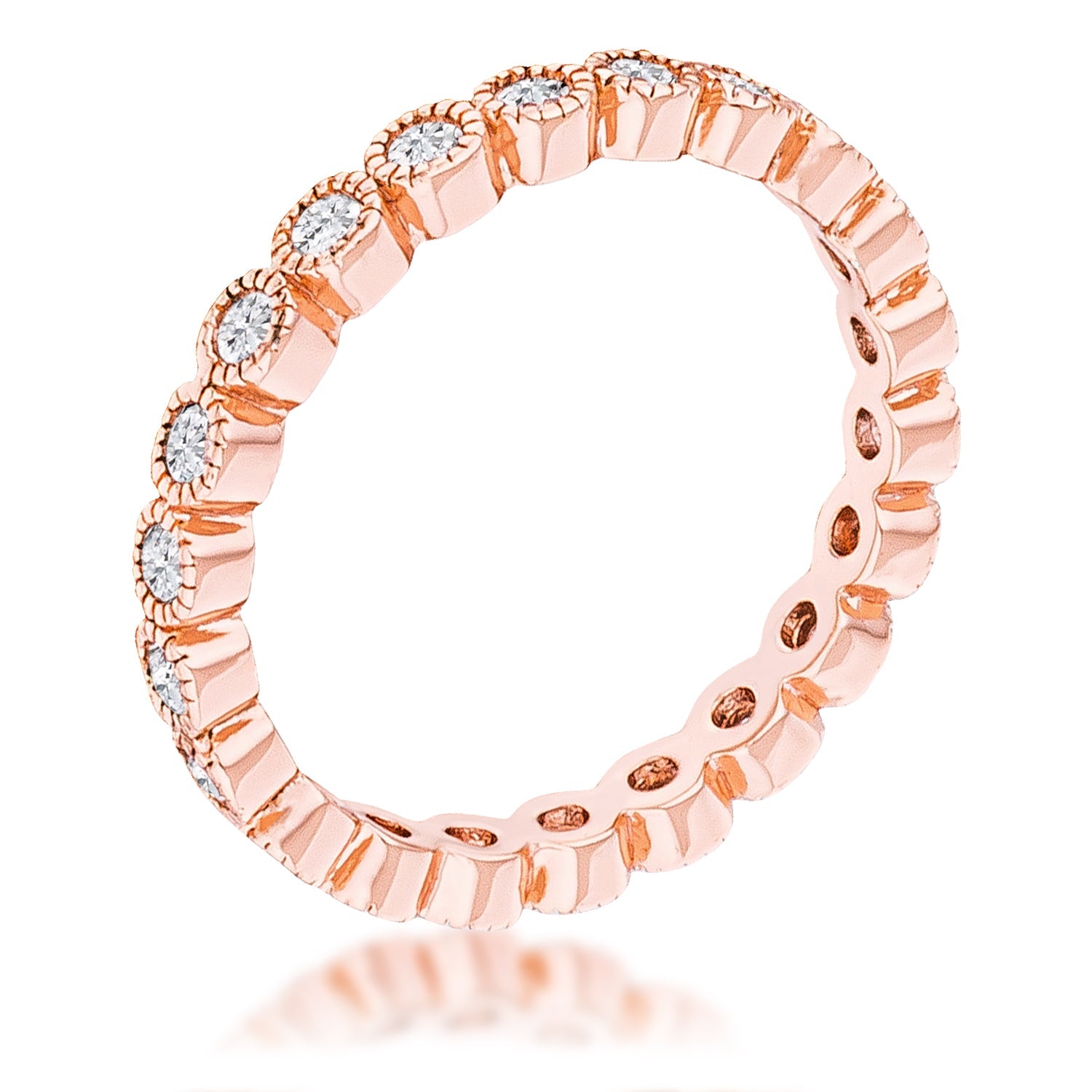 Proper Mischief Bold Line Rose Gold Plated Dotted Clear CZ Round Bezel Eternity Ring - Friggin Jewelry Fashion