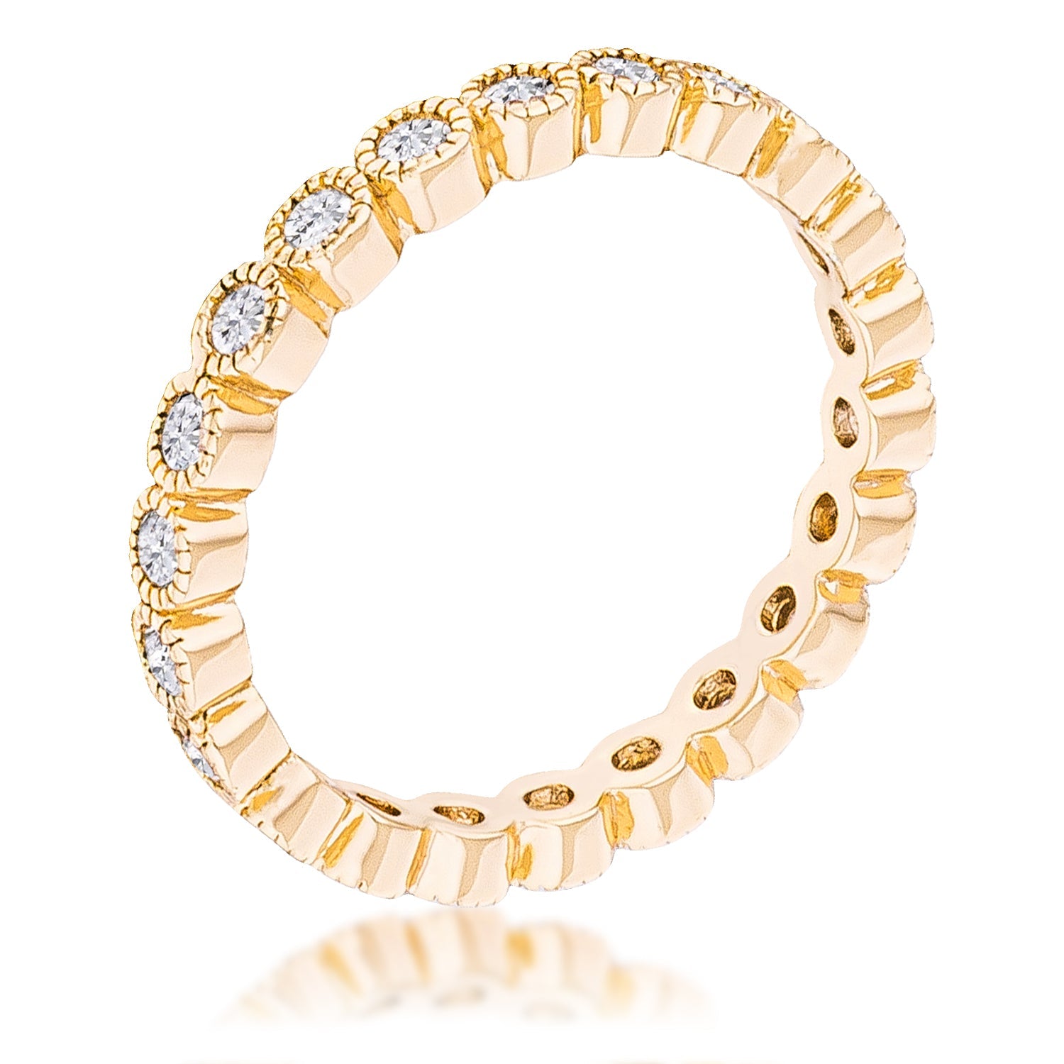 Twilight Drama Icon Series Gold Plated Dotted Clear CZ Round Bezel Eternity Ring - Friggin Jewelry Fashion