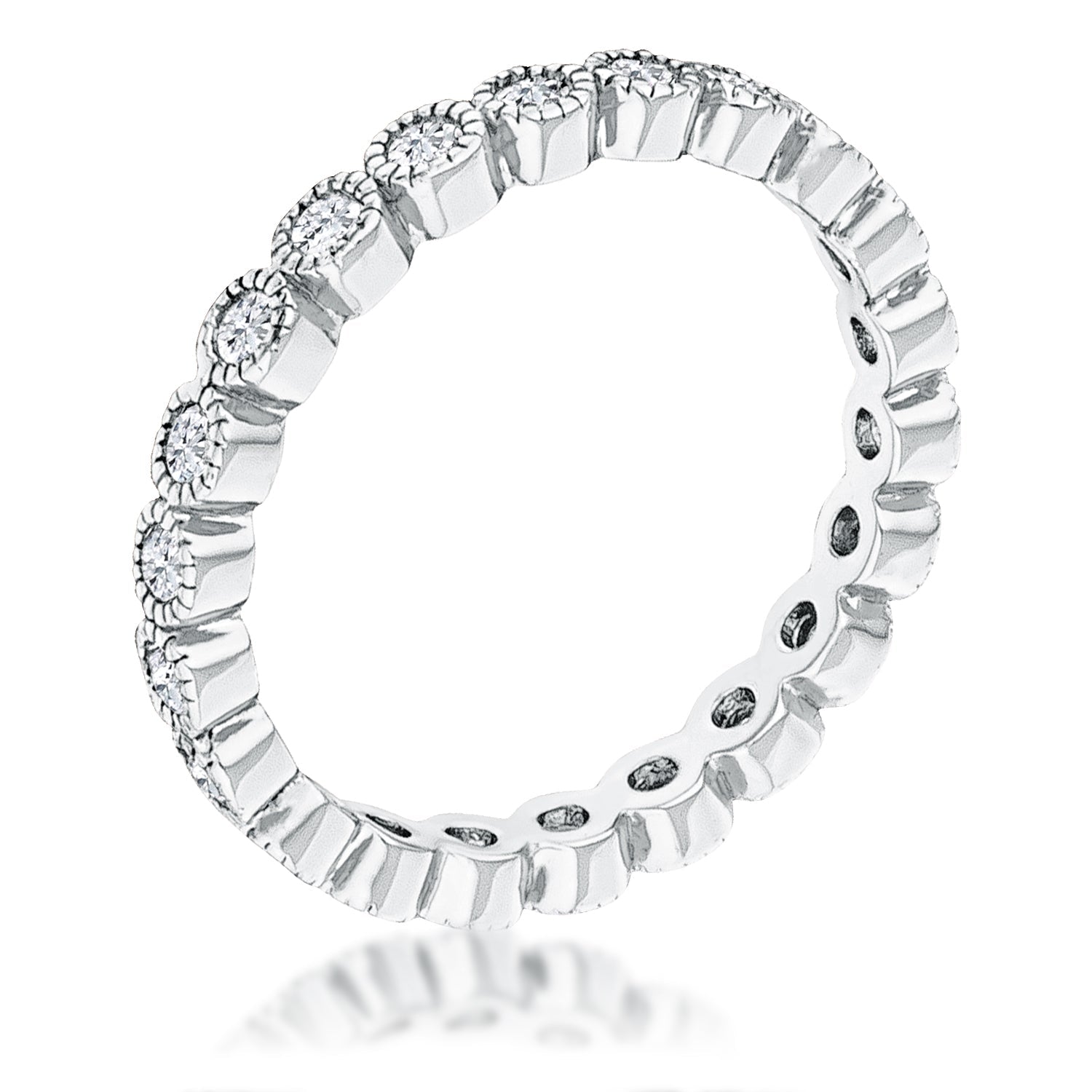 Proper Classic Everyday Edit Rhodium Plated Dotted Clear CZ Round Bezel Eternity Ring - Friggin Jewelry Fashion