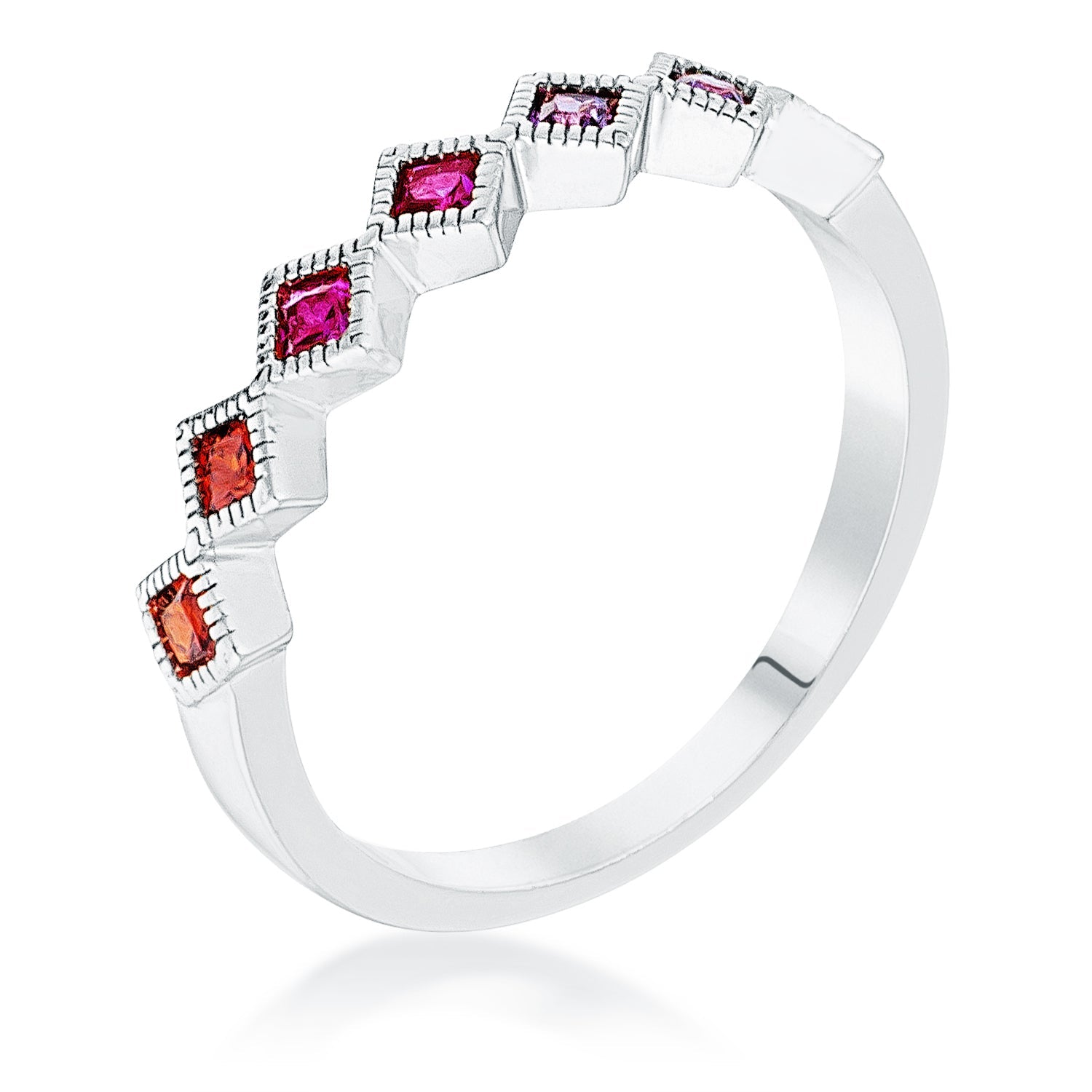 Couture Spark Refined Edit Rhodium Plated Multi-Color Septem Princess Cut Half Eternity Band - Friggin Jewelry Fashion