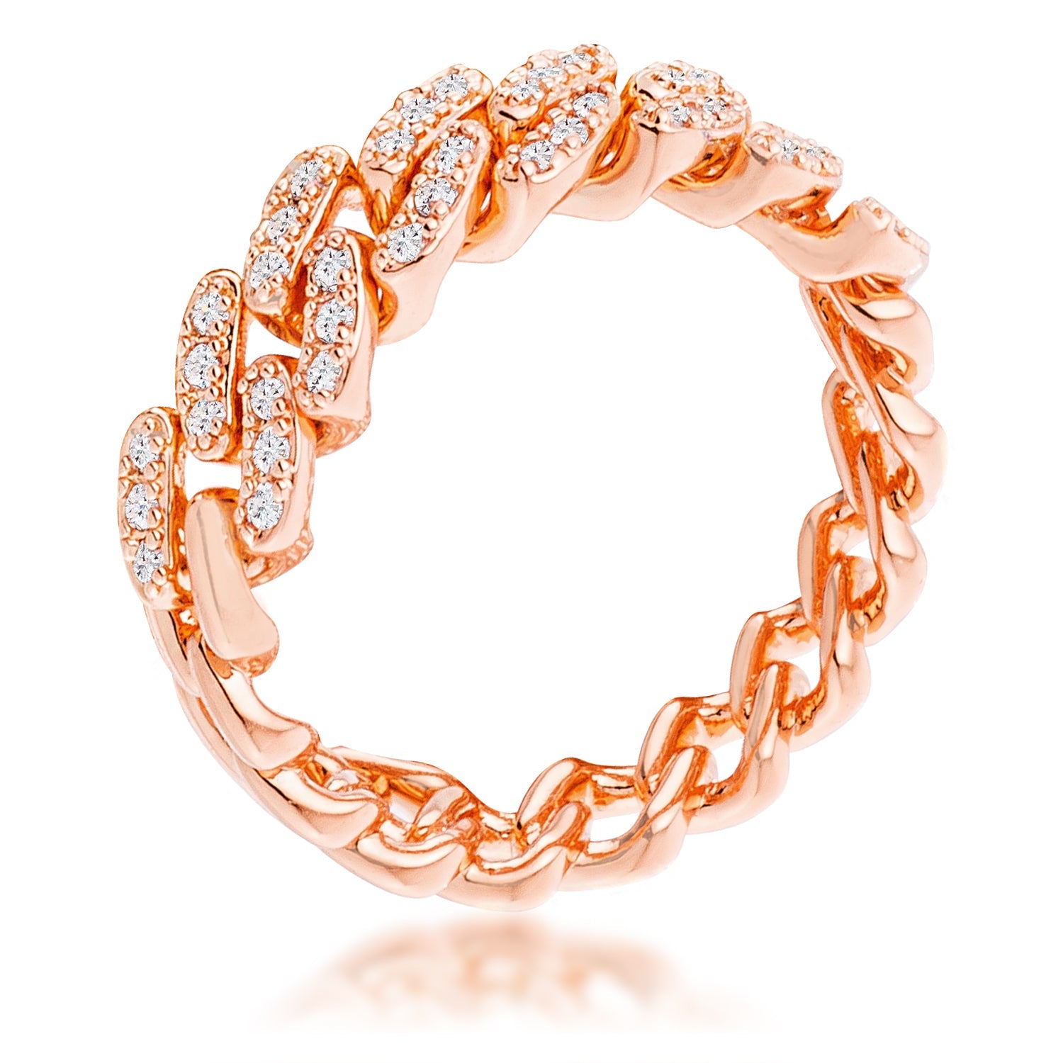 Timeless Spark Heritage Edit Rose Gold Plated Clear CZ Round Cut Flexible Chain Ring - Friggin Jewelry Fashion