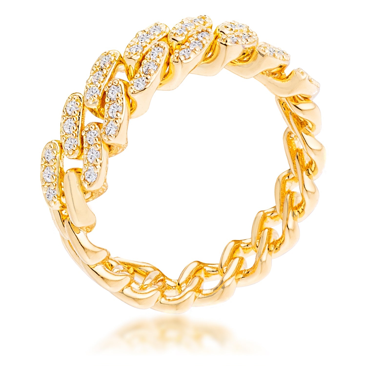 Modern Heroine Classic Edit Gold Plated Clear CZ Round Cut Flexible Chain Ring - Friggin Jewelry Fashion