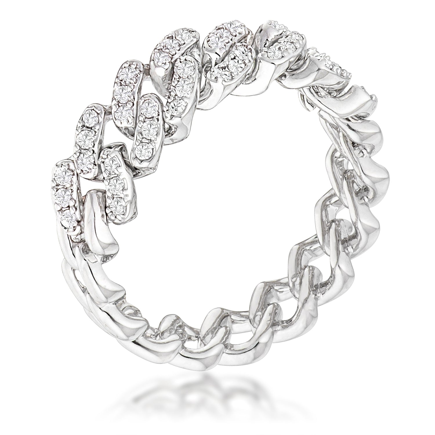 Starborn Spark Contemporary Icon Rhodium Plated Clear CZ Round Cut Flexible Chain Ring - Friggin Jewelry Fashion